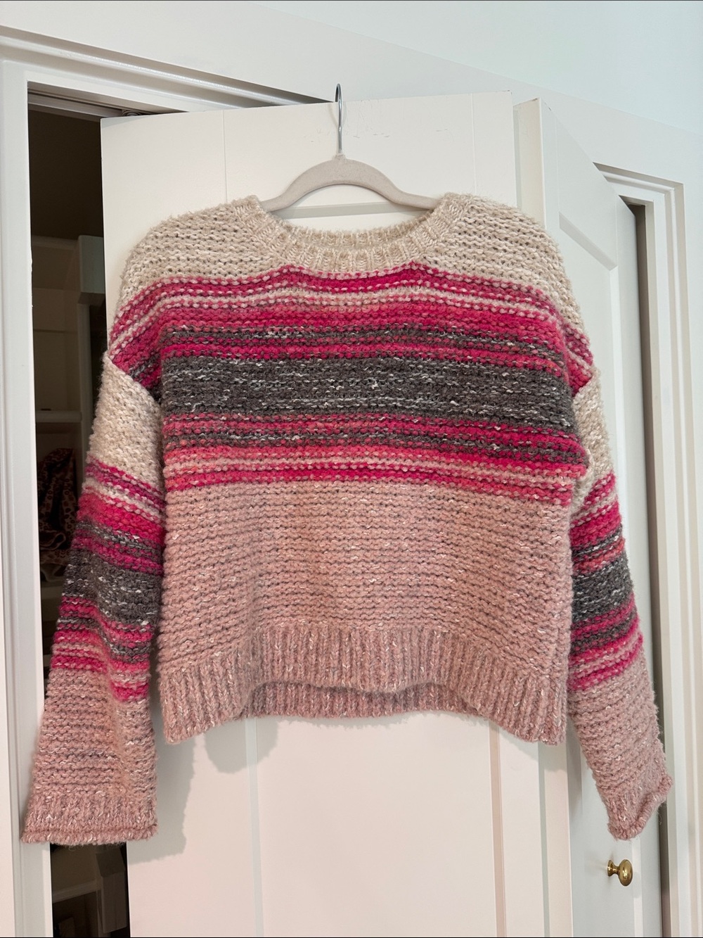 Pilcro Anthropologie pink and cream striped knit sweater